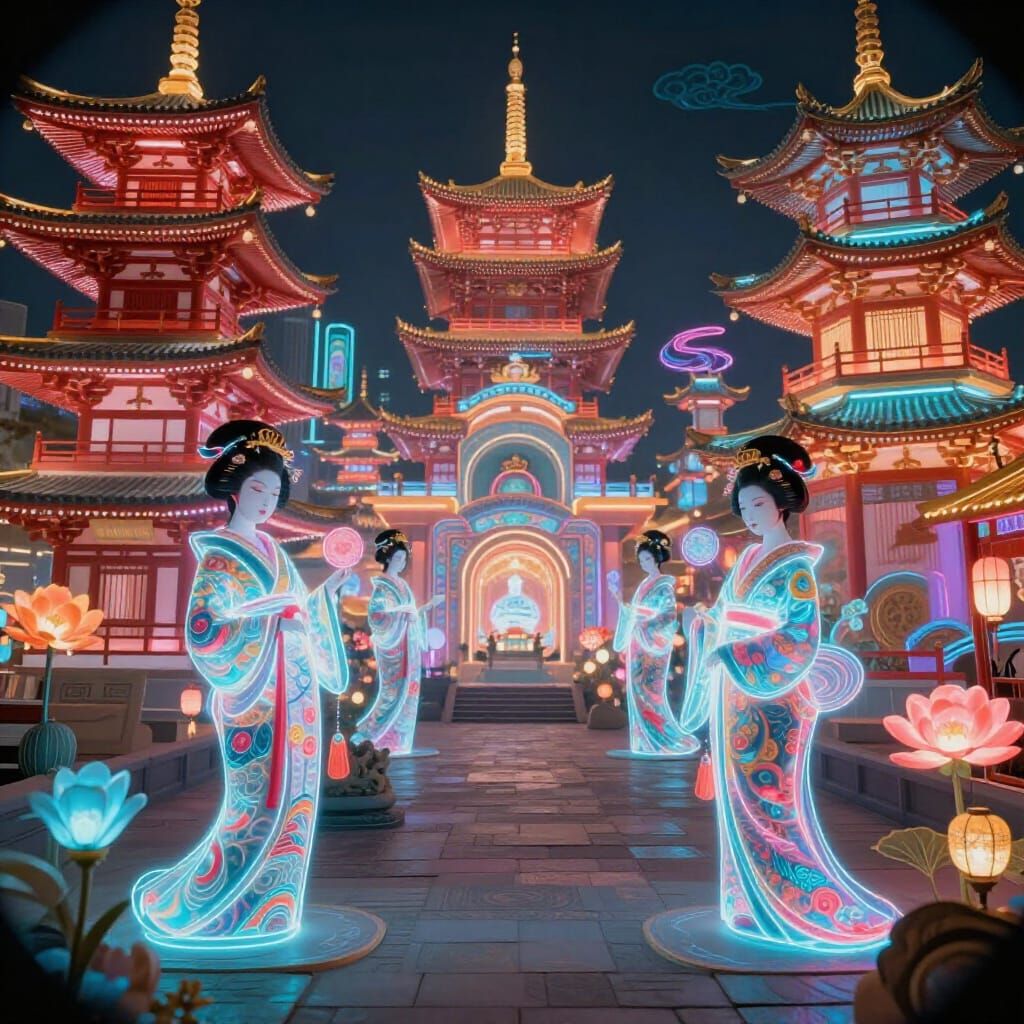 Cyberpunk Chinoiserie With Neon Pagodas