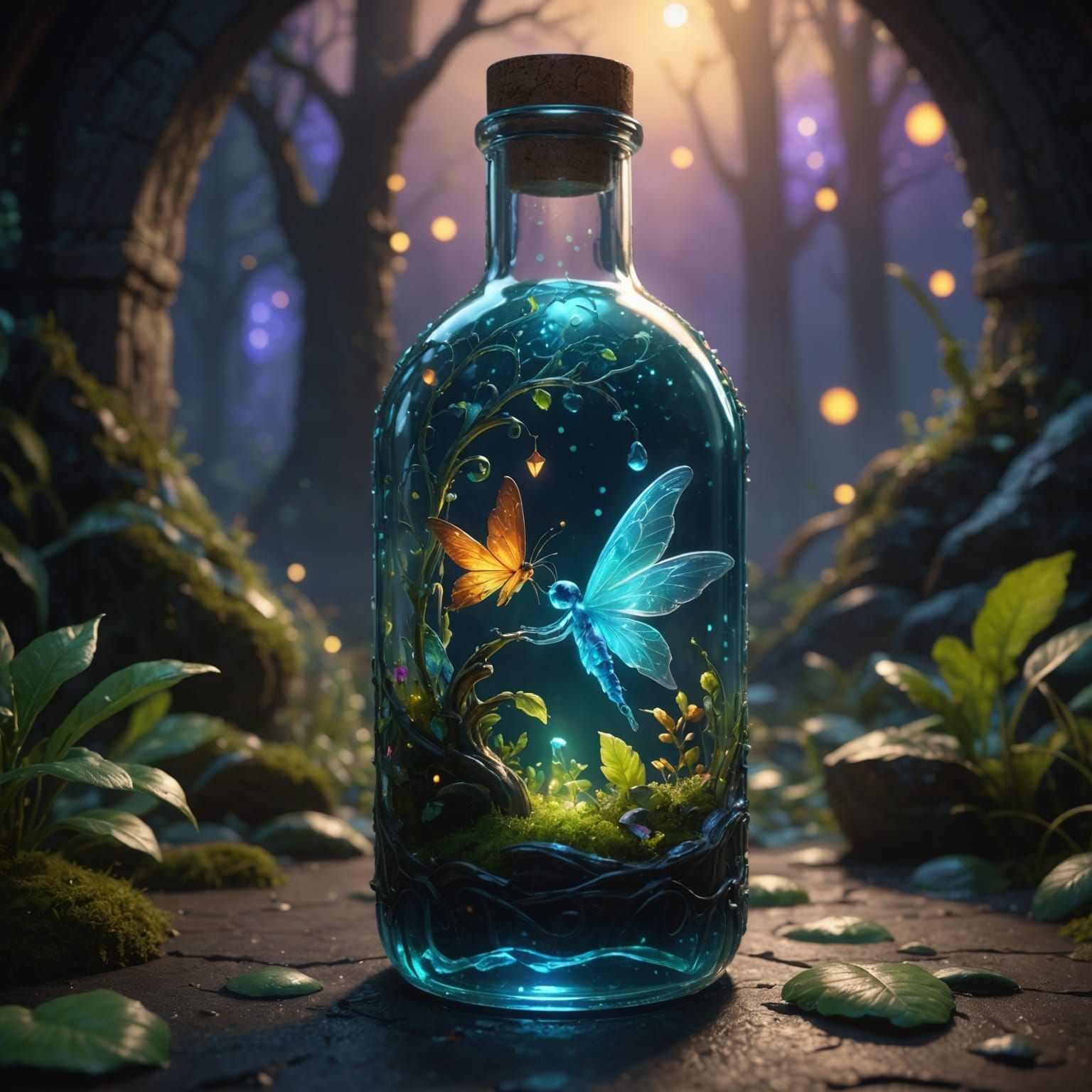 Glowing Fairy Trapped in Bottle: Fantasy Concept Art