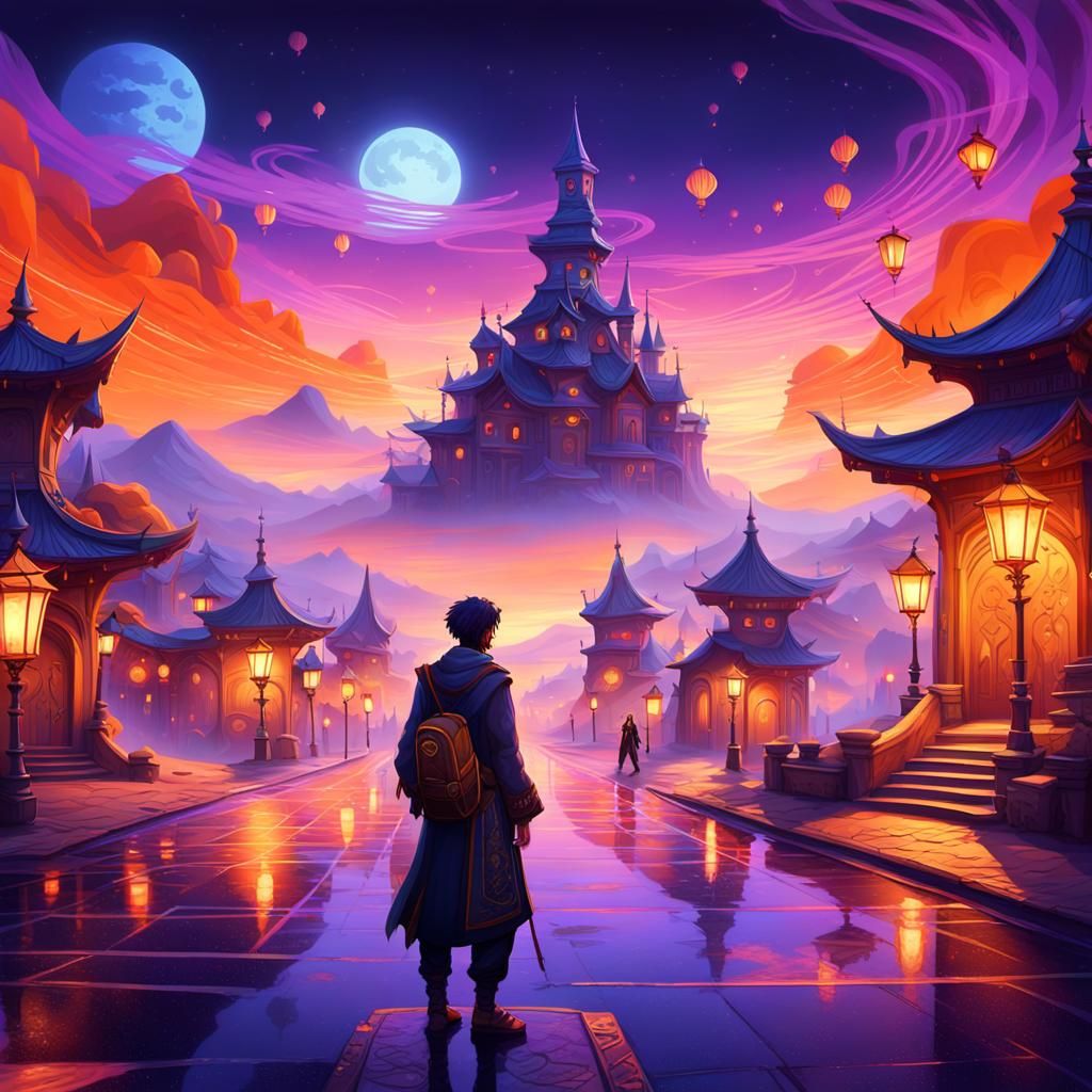 Mystical Musician at the Crossroads: Fantasy Art