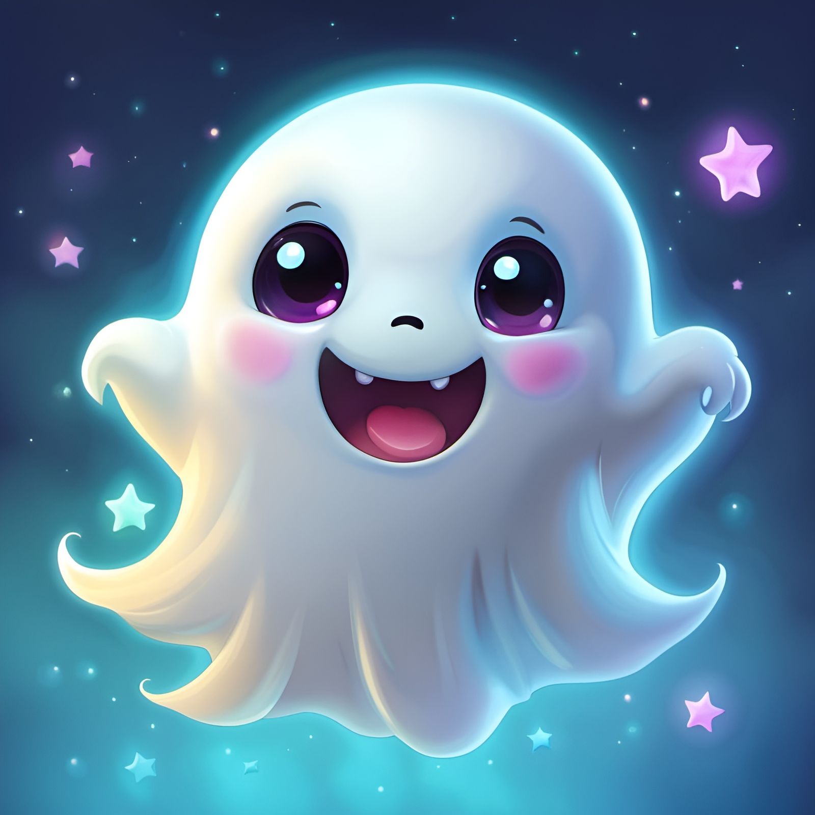 Cute Adorable Cartoon Ghost Floating in Air