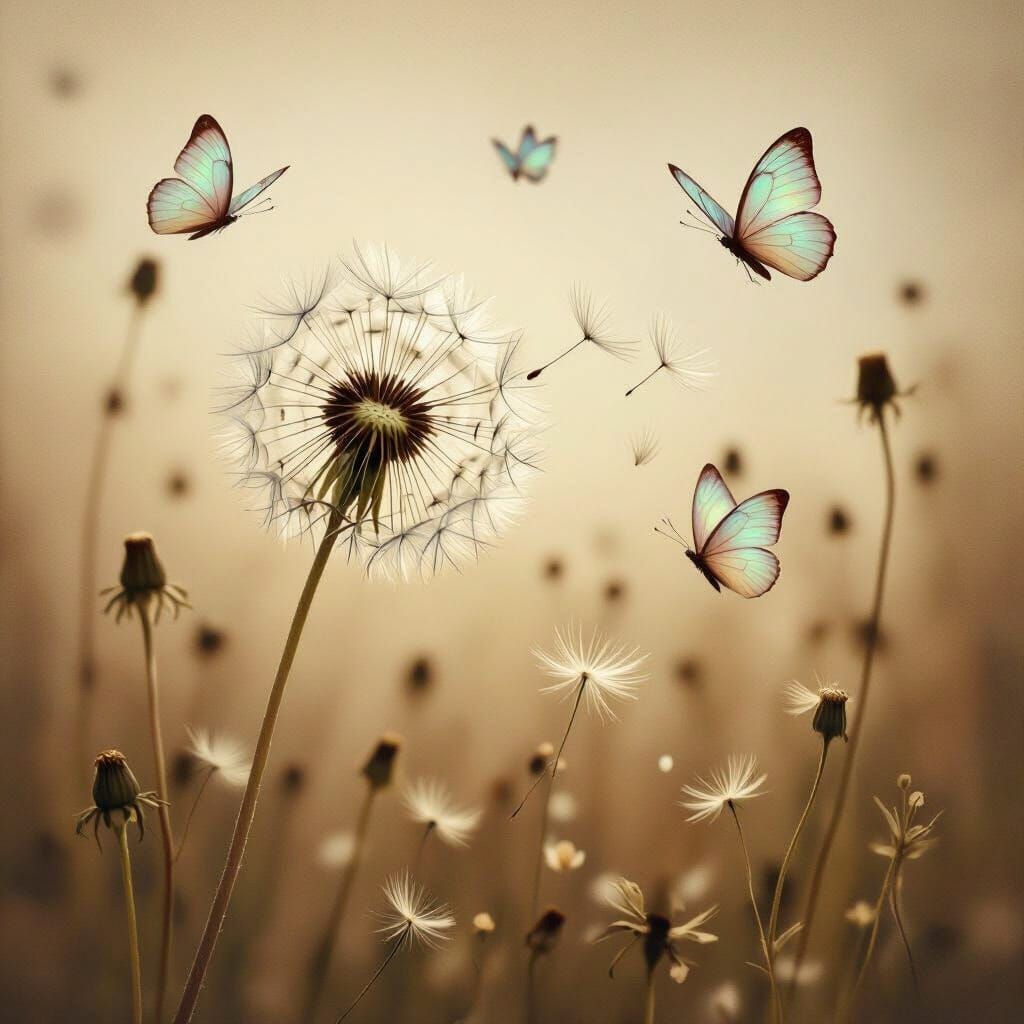 Dandelion Seed Head in Sepia Watercolour