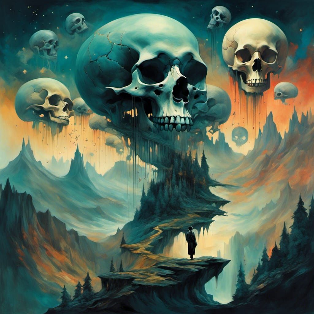 Surreal Skull Double Exposure Under Starry Night