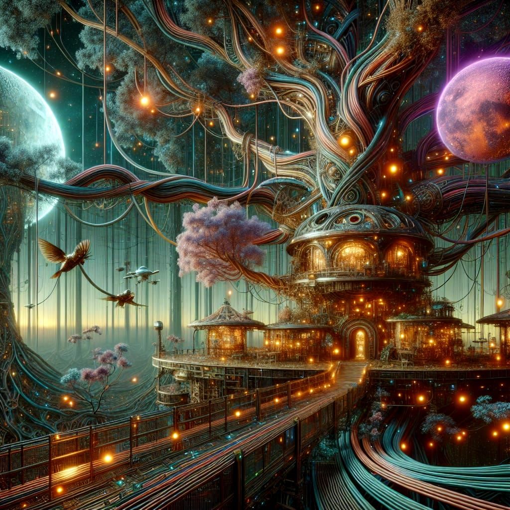 Cyber-Trehouse in Retrofuturistic Style with Extraterrestria...