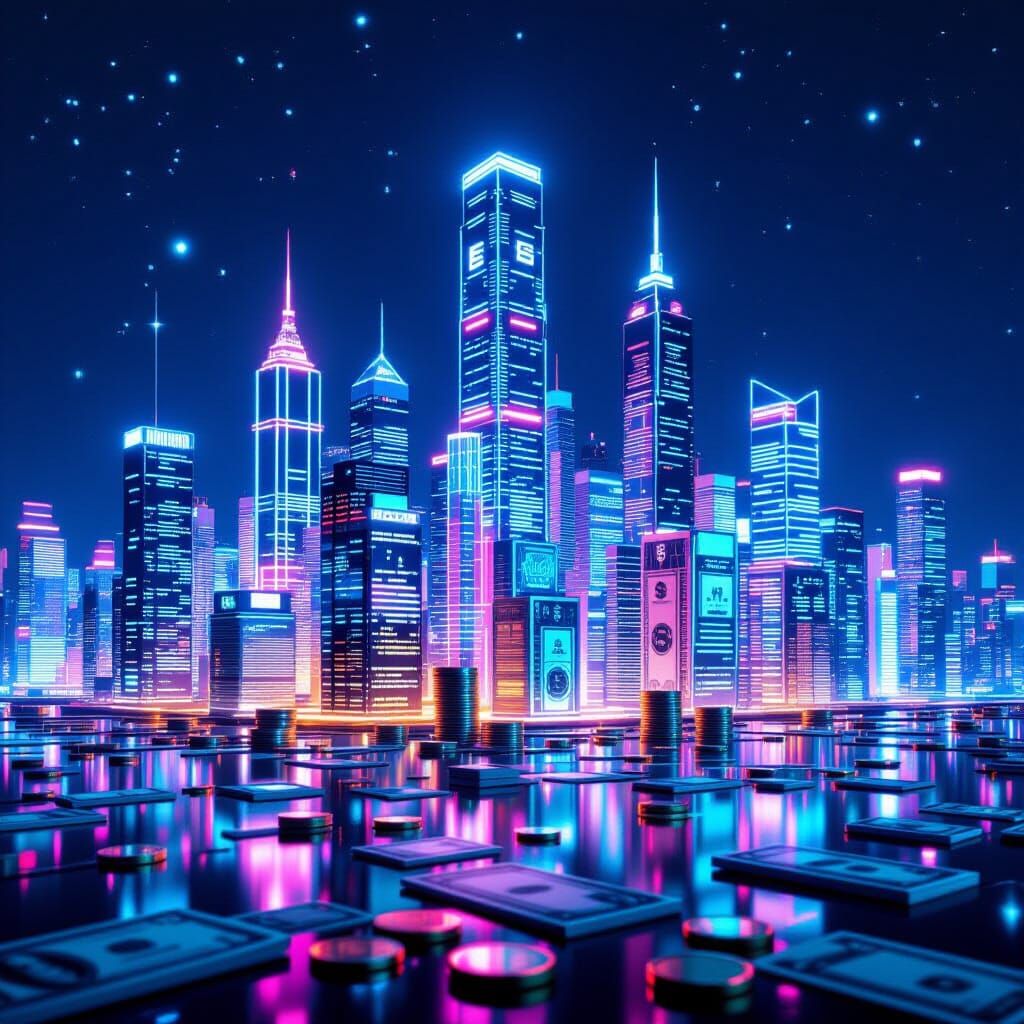Futuristic Cityscape of Currency Towers