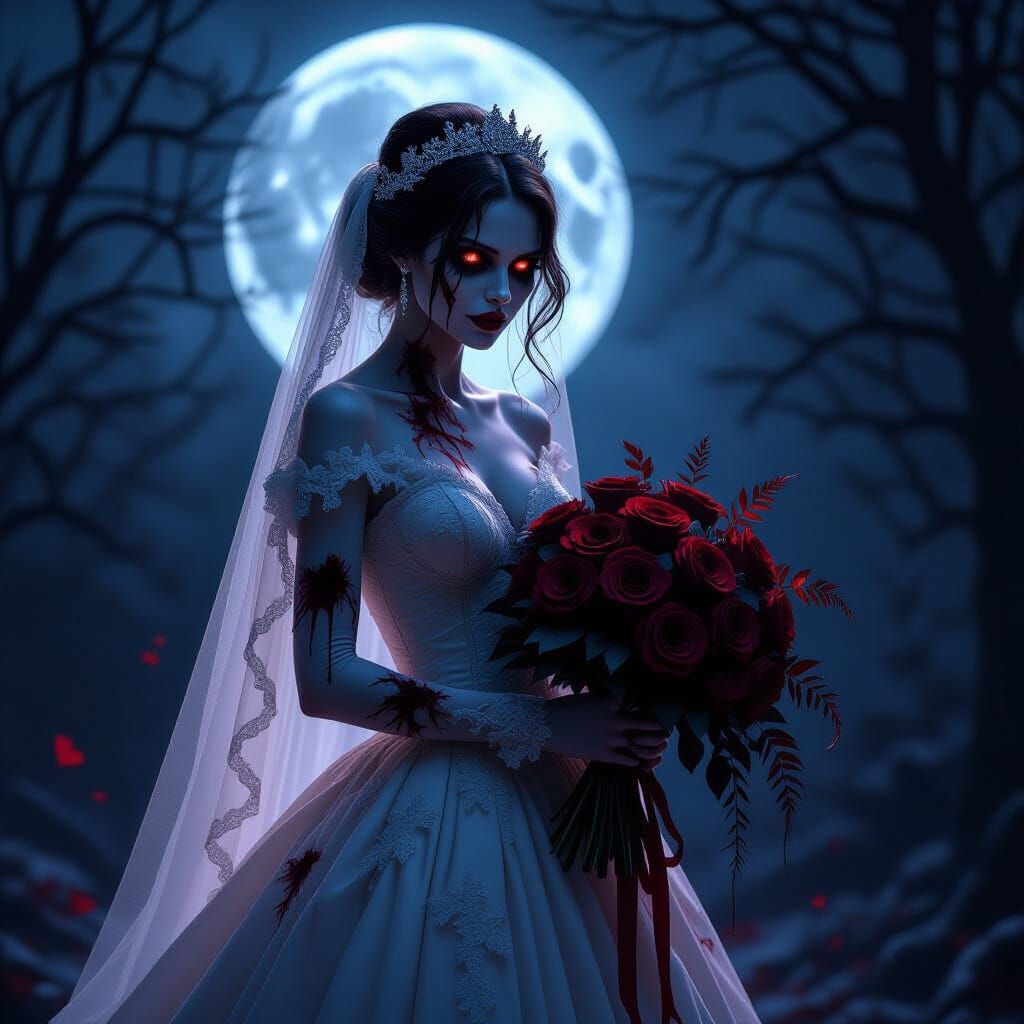 Zombie Bride with Black Roses on Valentine's Day