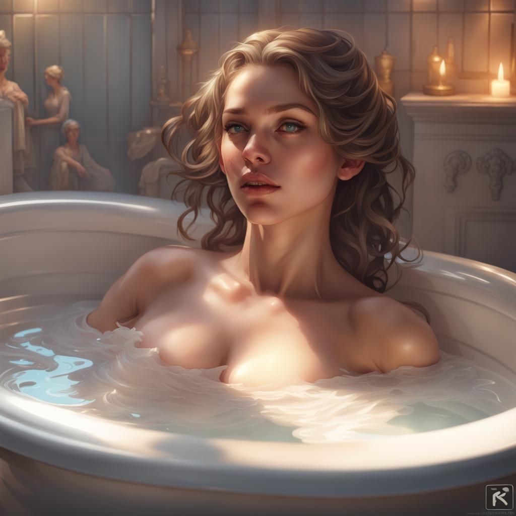 Ethereal Bathtime Portrait in Hyperdetailed Style