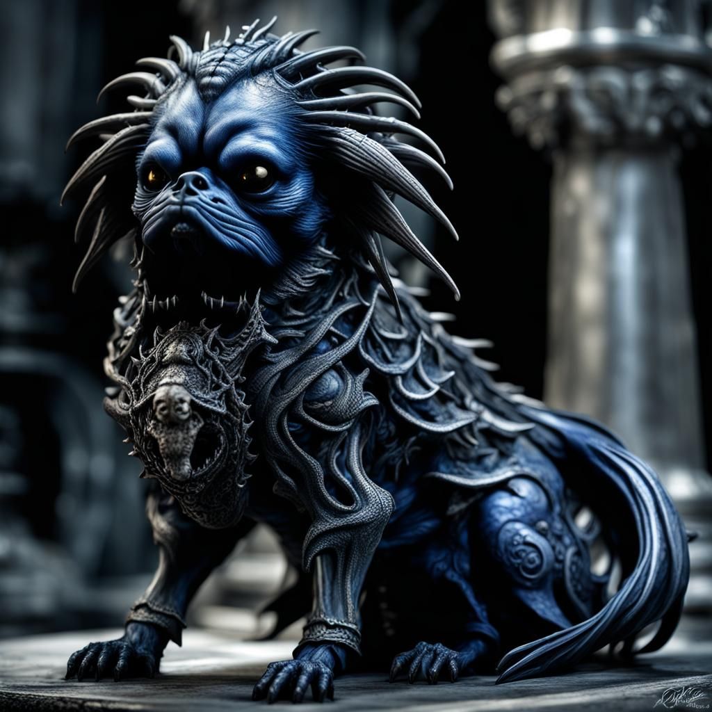 Gothic Undead Dragon Pekingese Hybrid: Digital Art
