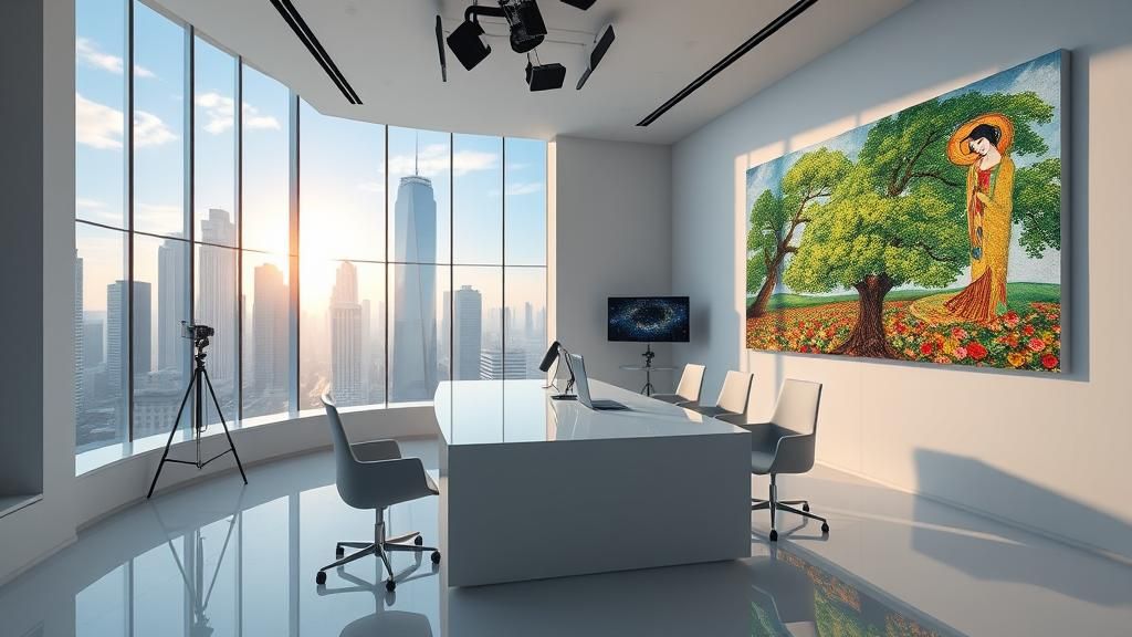 High-Tech Broadcasting Office with City View