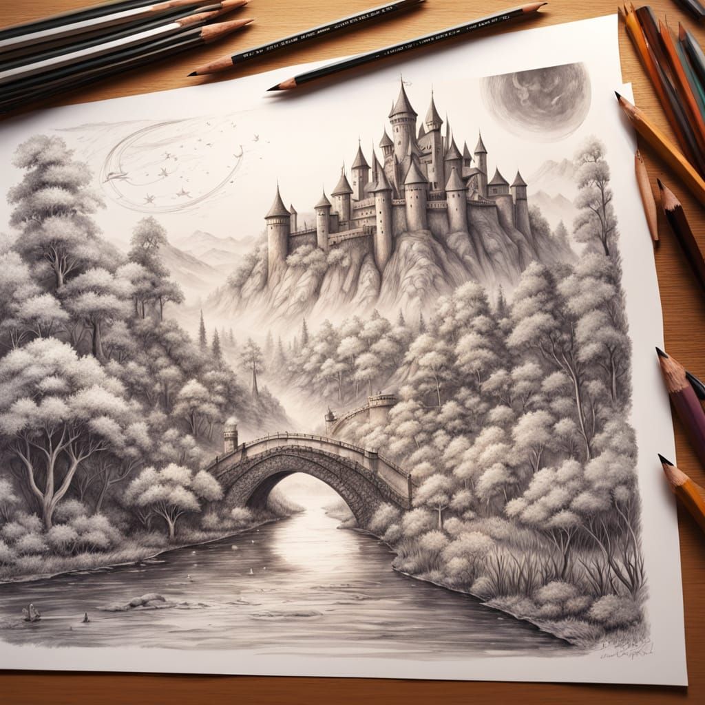 Graphite Pencil Draws Magical Fantasy World on Paper