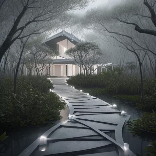 Minimalist Home in Mangrove Swamp with Fairy Lights