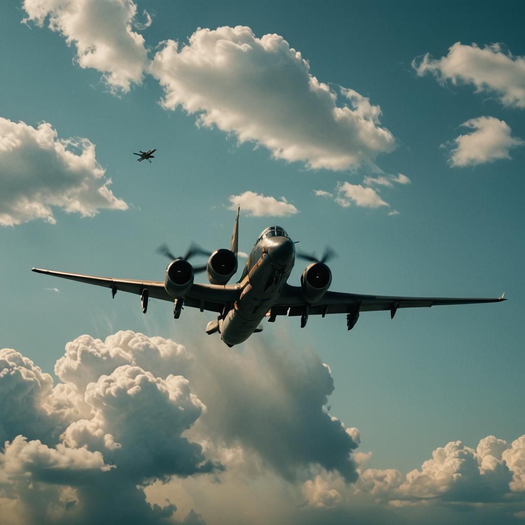 Dramatic Film Still of a Bomber Plane