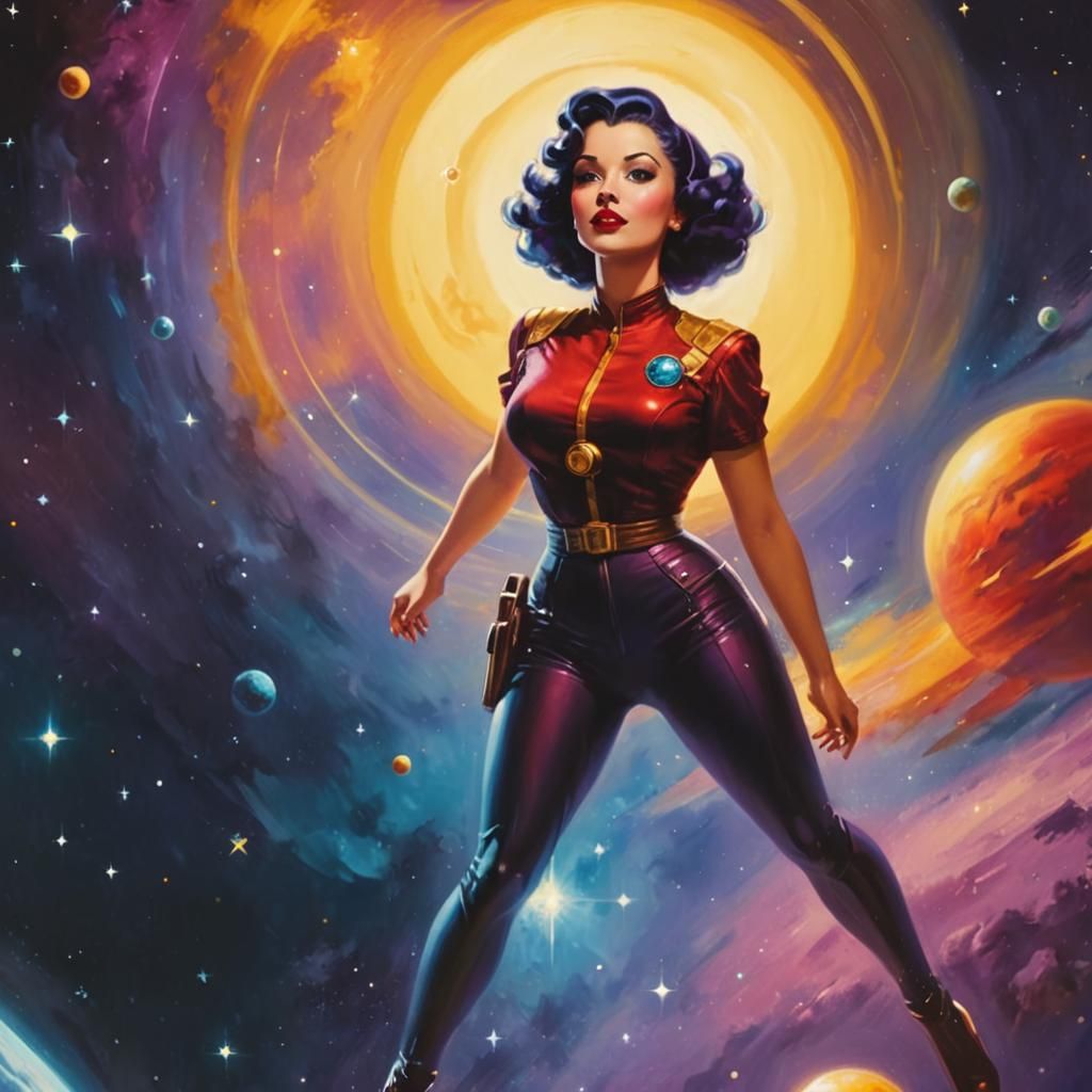 1940s Pin-Up Girl in Space: Retrofuturism Concept Art