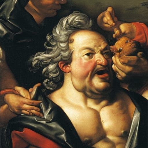 Baroque Painting of Two Men Sharing Cheese