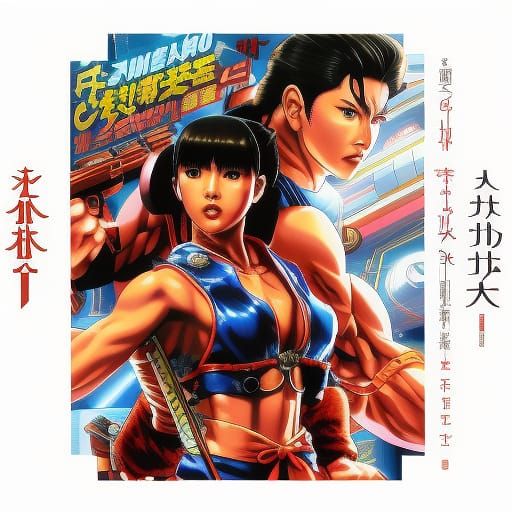 Anime Character in Neon Cityscape, Cel-Shaded Illustration