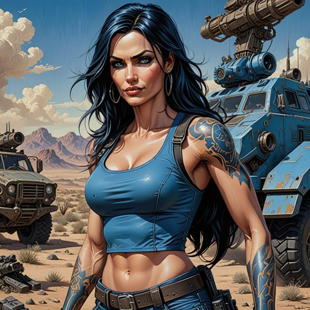 Dystopian Desert Goddess in Fallout-Inspired Comic Style