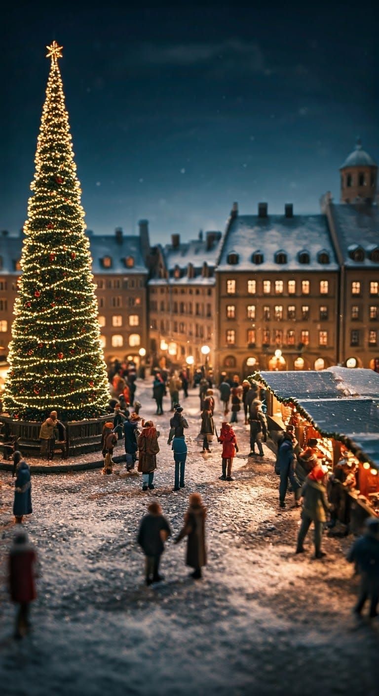 Snowy Miniature Christmas Market in Munich