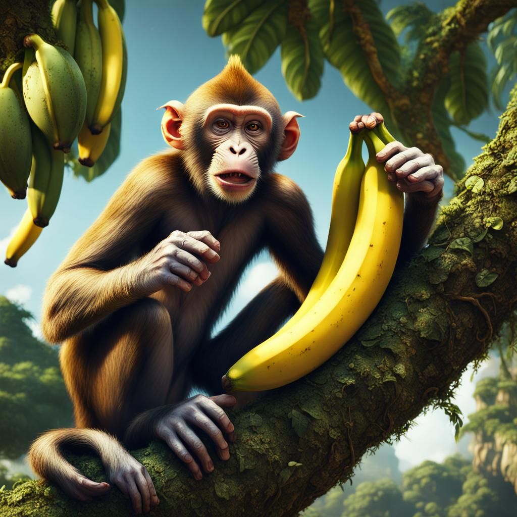 Monkey Eating Bananas: Detailed Matte Painting