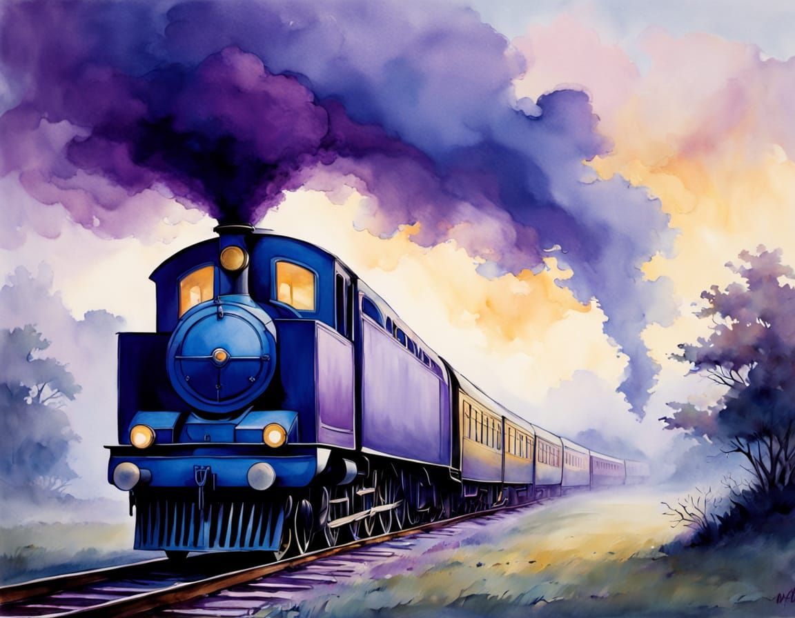 Romantic Watercolour of the Orient Express at Sunset