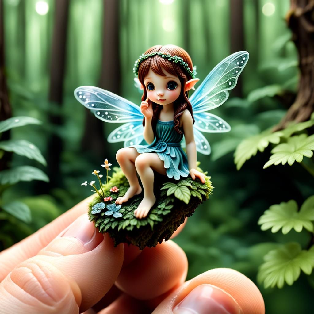 Realistic Miniature Fairy on a Finger