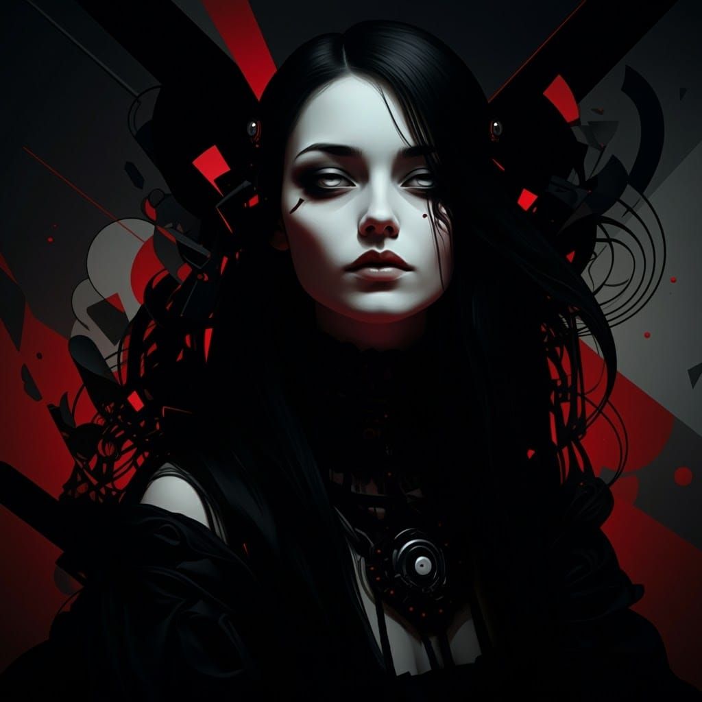 Eerie Woman in Gothic Minimalist Style