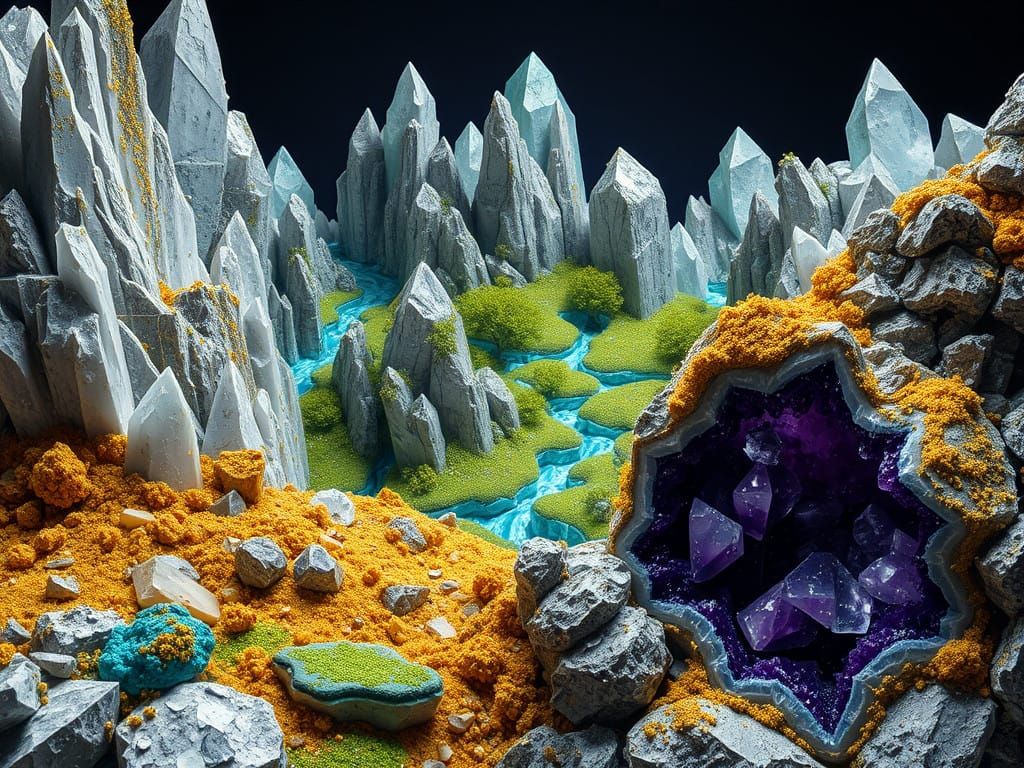 Surreal Quartz Landscape with Electric Blue Azurite and Mala...