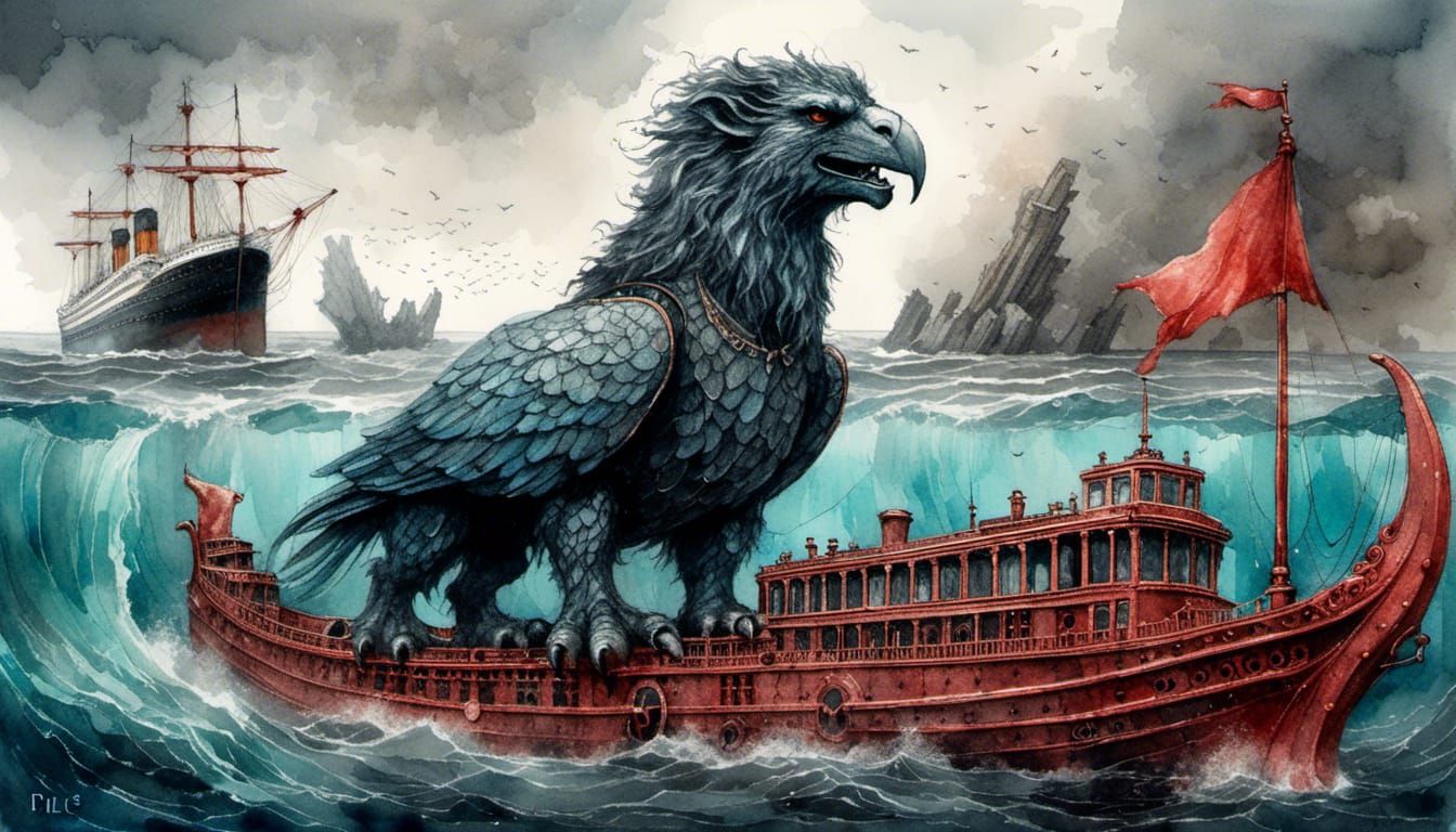 Titanic Gryphon-Leviathan in Stormy Kaiju Field