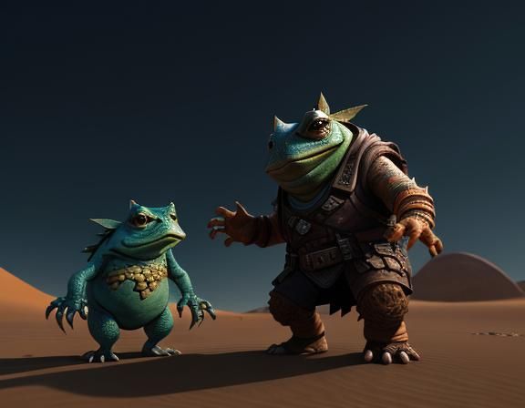Bullywug Spellcaster in Desert, 3D Game Cinematic
