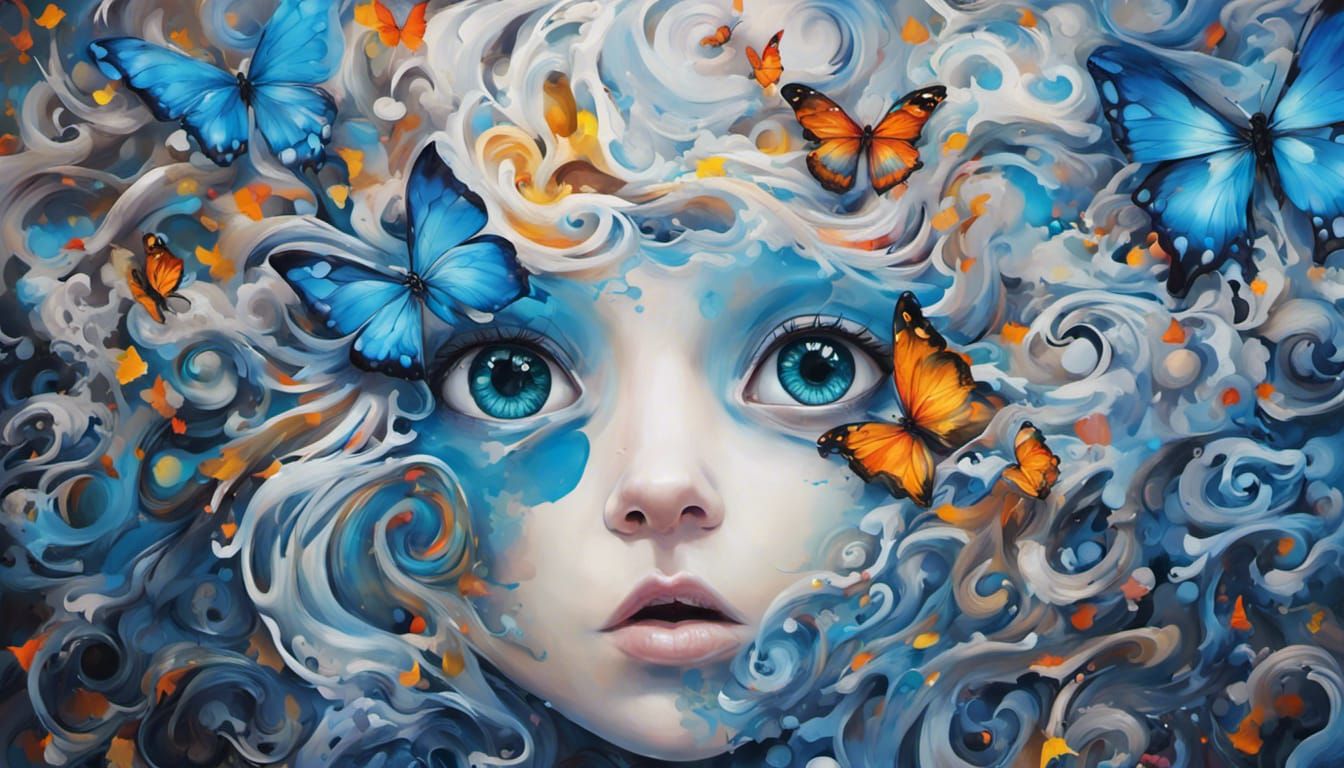 Dreamy Graffiti Art with Blue Butterflies
