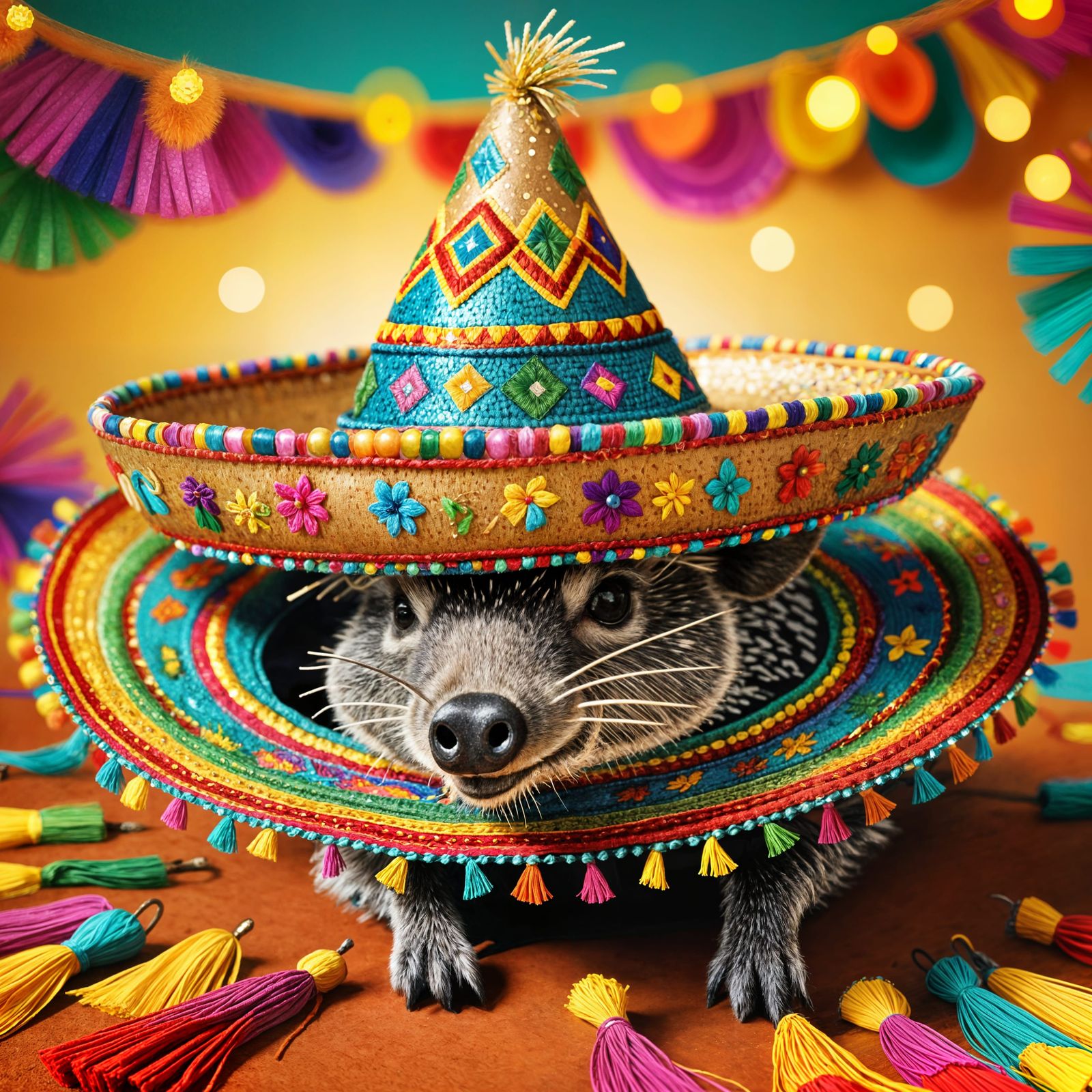 Javelina in Vibrant Sombrero with Rattlesnakes
