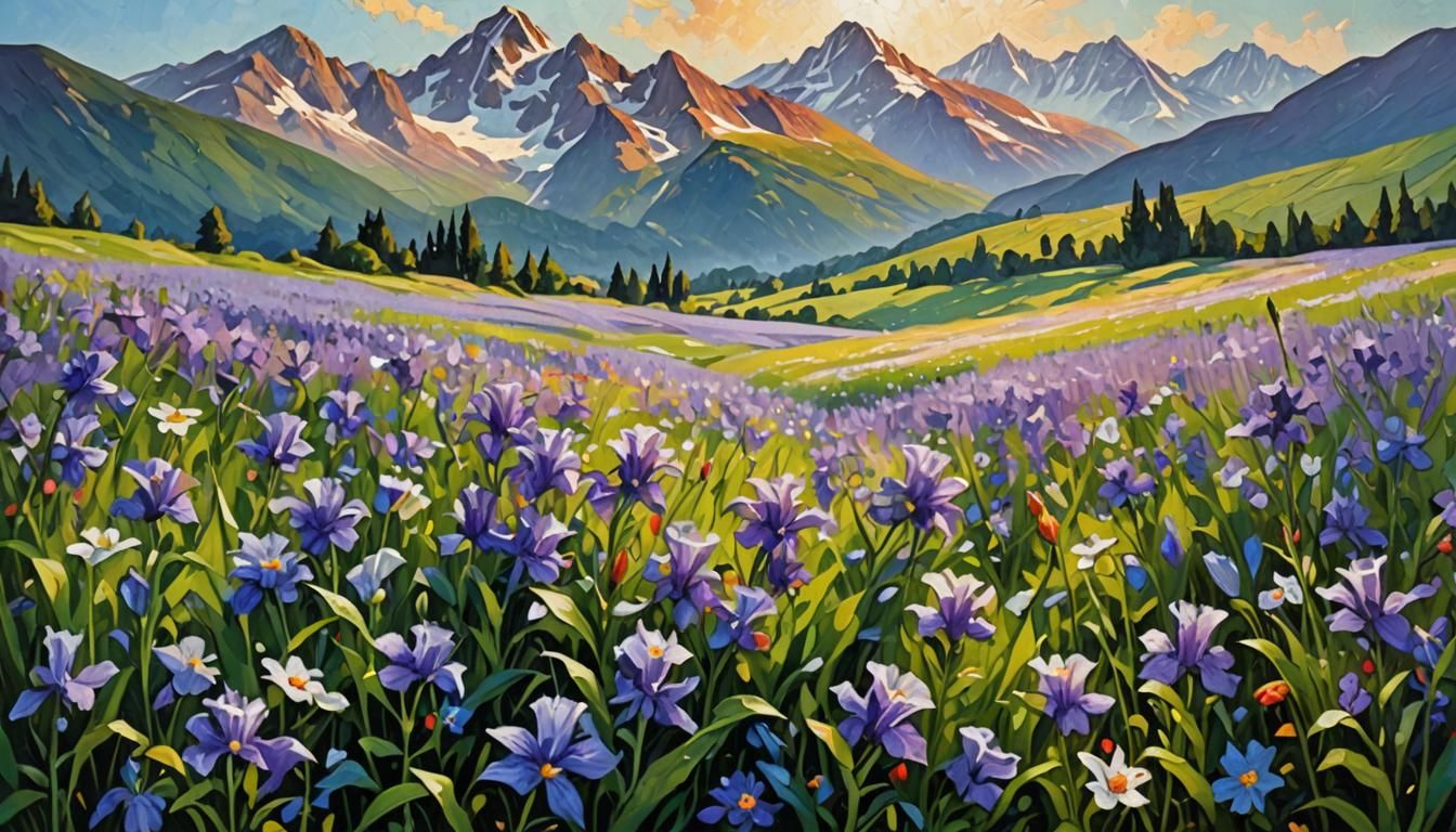 Bellflower Meadow Impasto Neo-Impressionism Painting