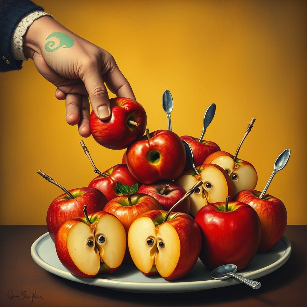 Whimsical Apple Uprising in Vibrant Colors