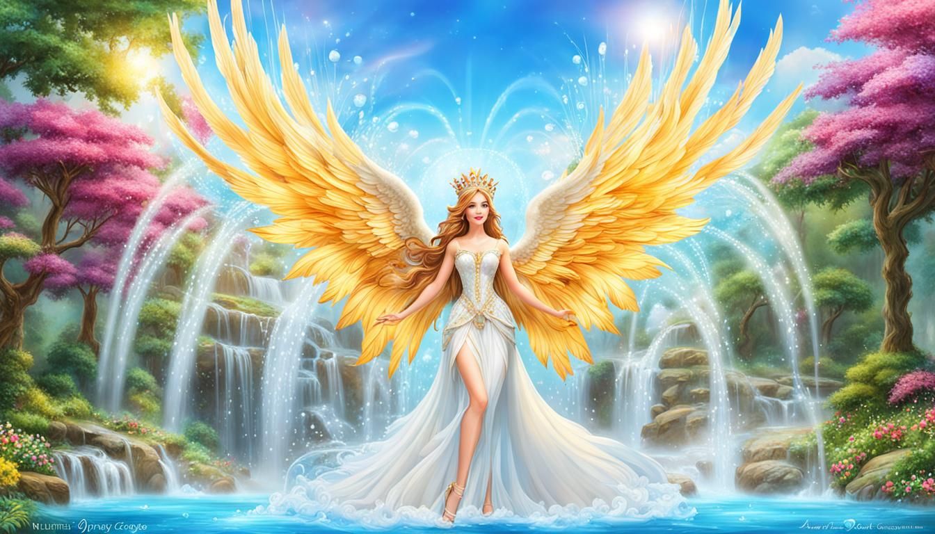 Ethereal Angel Oversees Fountain of Ideas