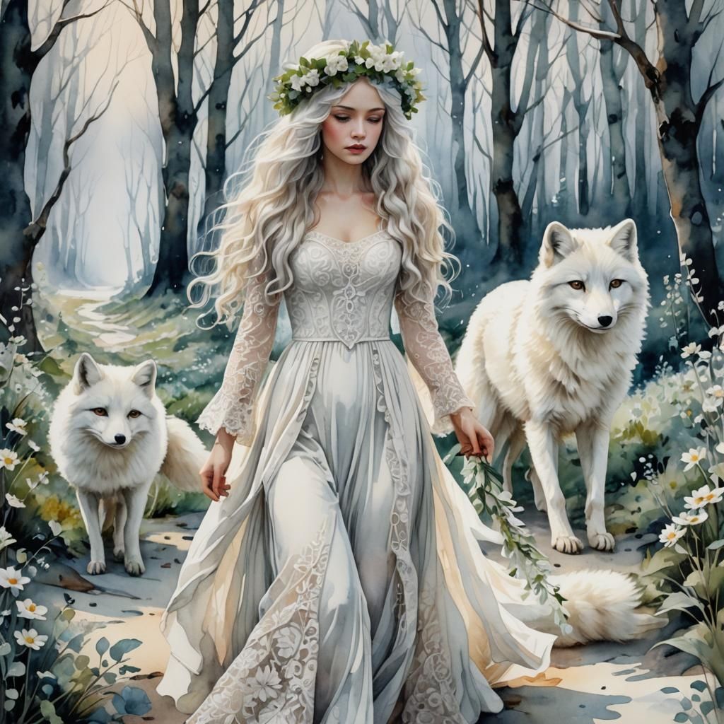 Girl in White Forest: Magic Realism in Watercolor