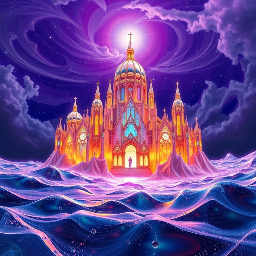 Iridescent Cathedral Dissolving into Cosmic Ocean