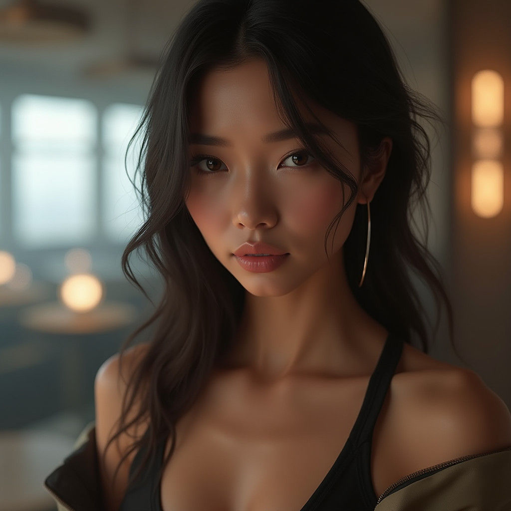 Confident Asian Woman Portrait in Digital Art Style