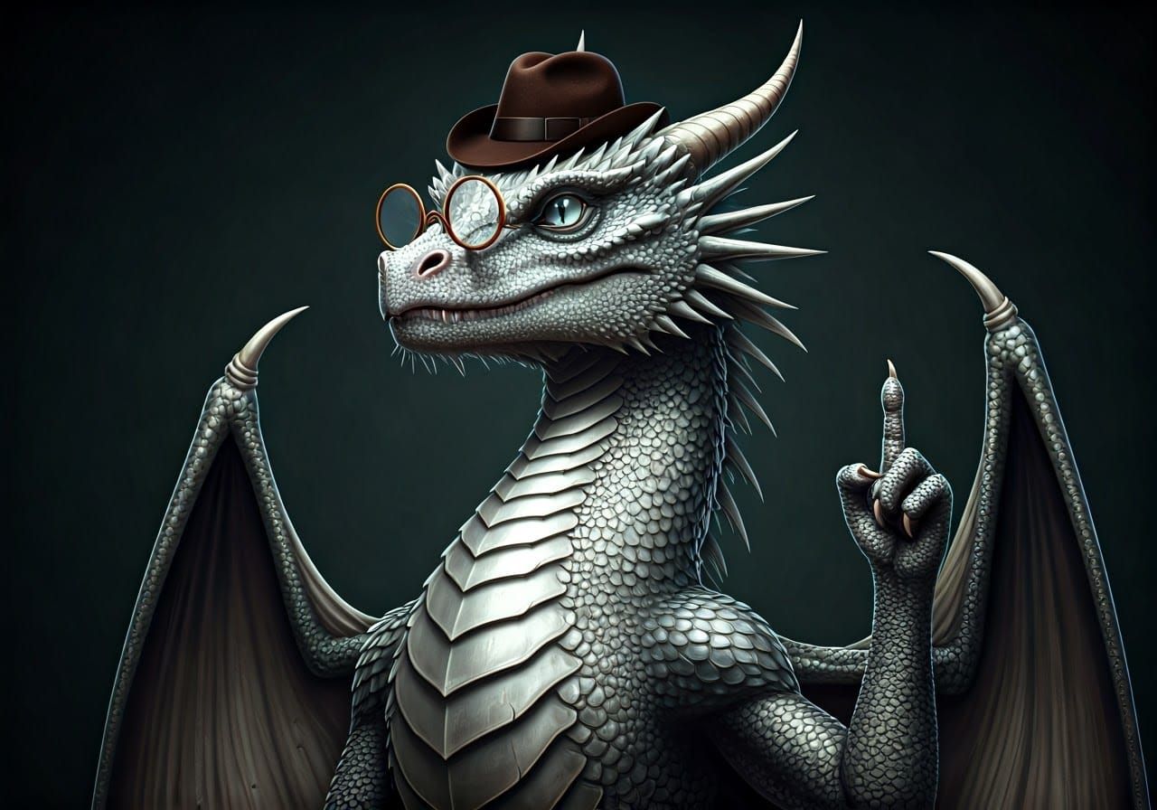Intelligent Silver Dragon Professor Concept Art Portrait