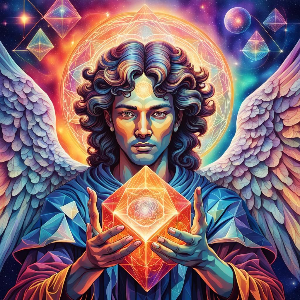 Archangel Metatron and Cube of Dimensions in Astral Art