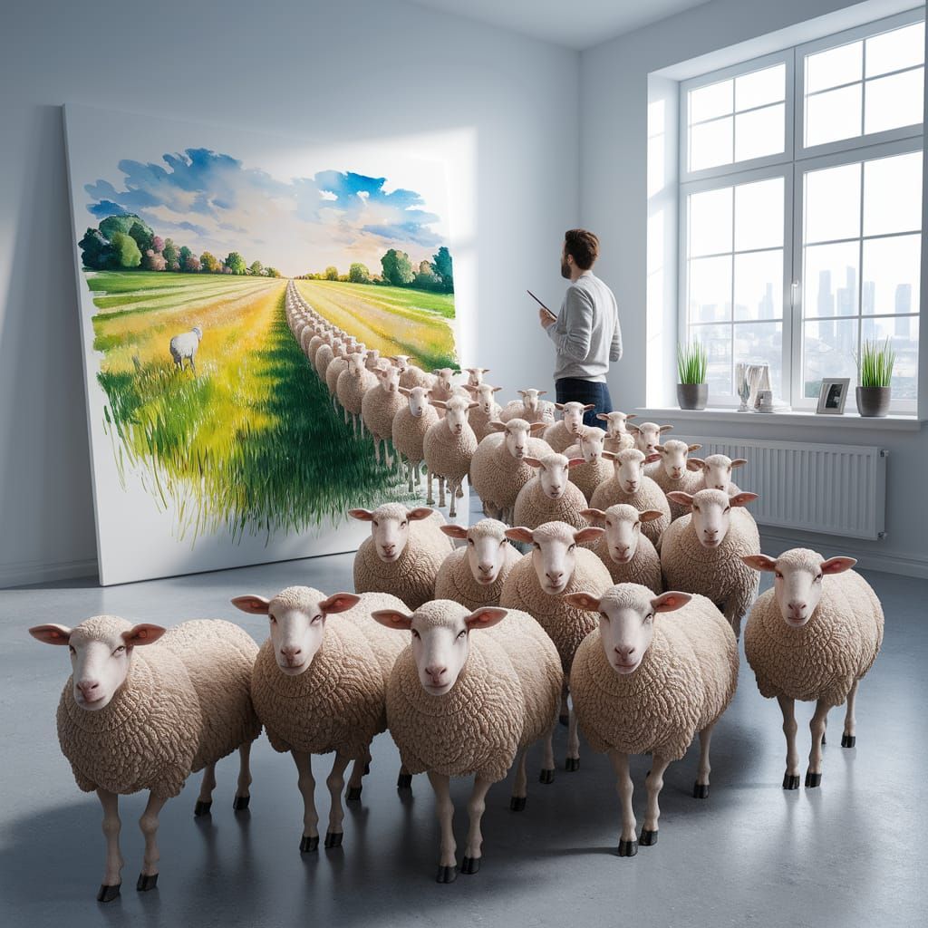 Surreal Artist Paints Merging Landscape as Quirky Sheep Step...