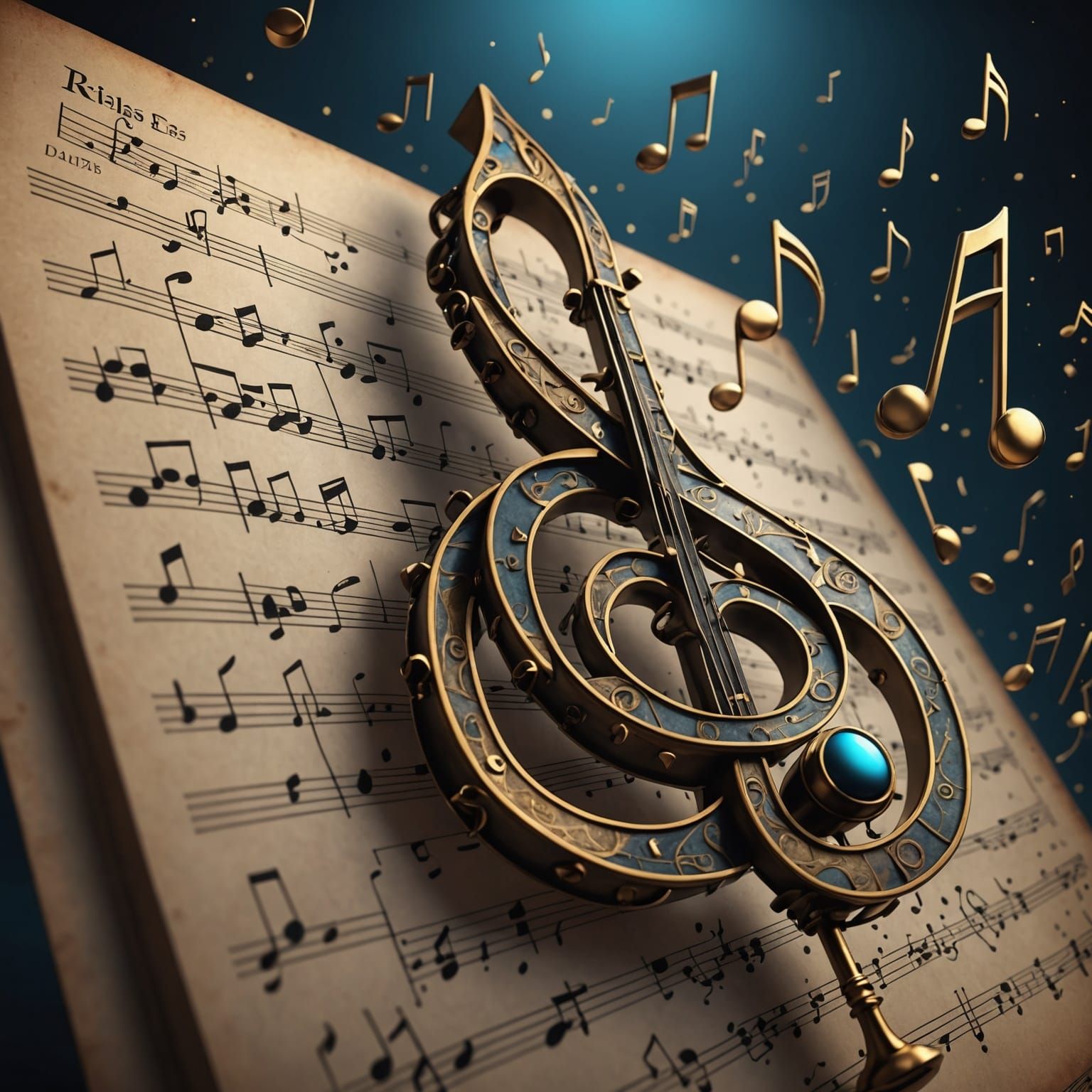 Fantastical Music Notes Ascend from Sheet Music