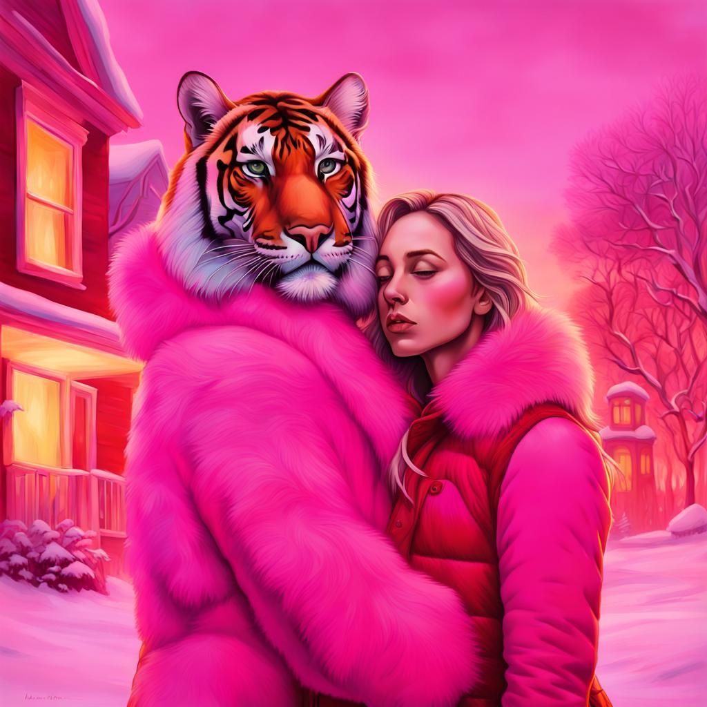Pink Bengal Tiger and Sydney Sweeney Portrait