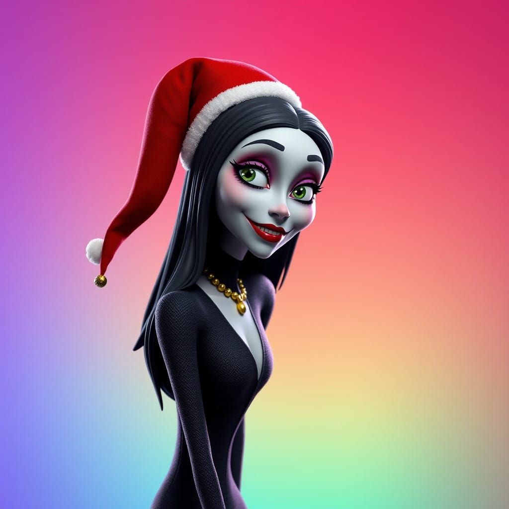 Morticia Christmas Wonderland in Vibrant Digital Art