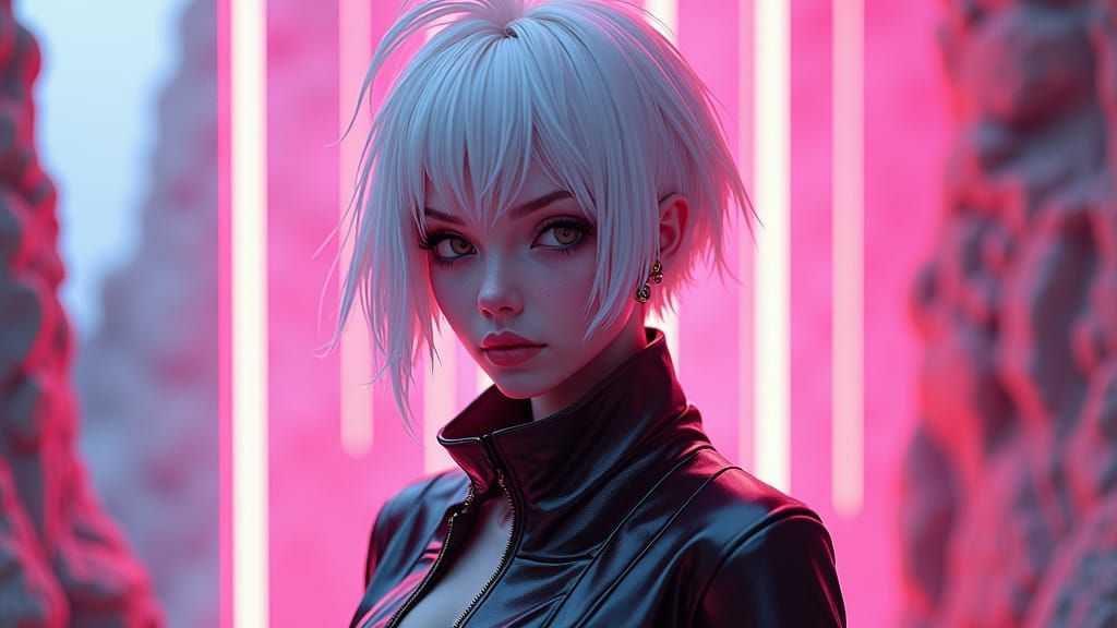Androgynous Figure with Platinum Hair in 3D Anime Art