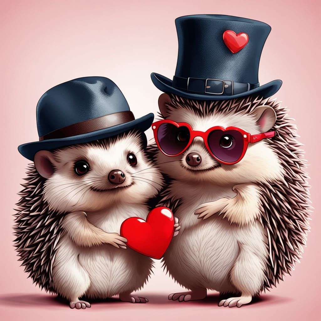 Cute Cartoon Hedgehogs Celebrate Valentine's Day