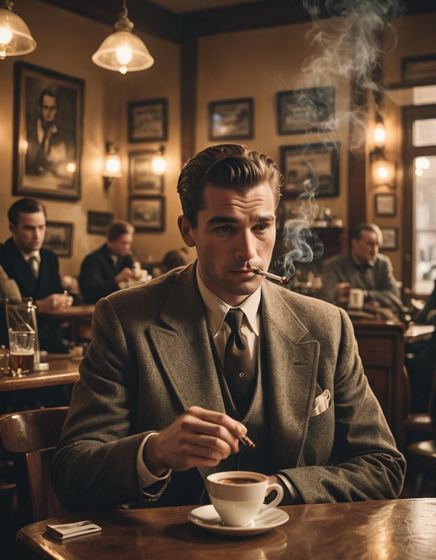 Nostalgic Film Noir Scene in Classic Cafe