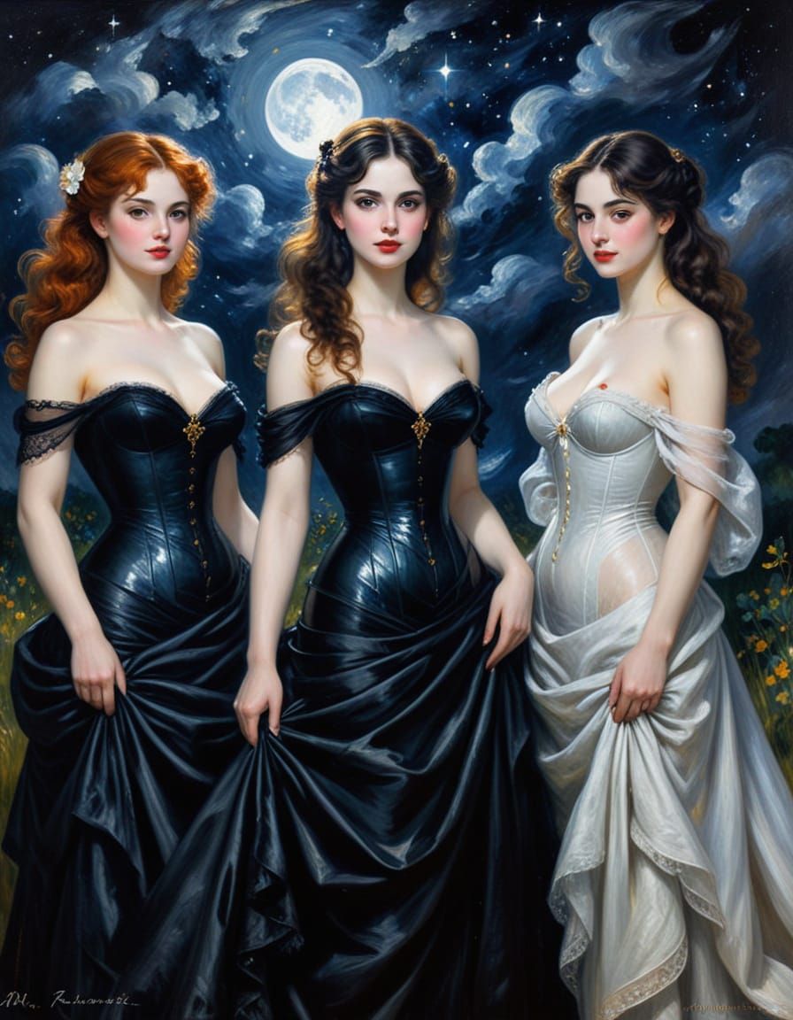 Impressionistic Noir Portrait of Three Women
