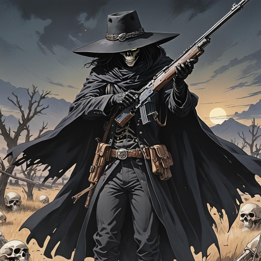 Ghostly Sniper Skeleton in Anime Style