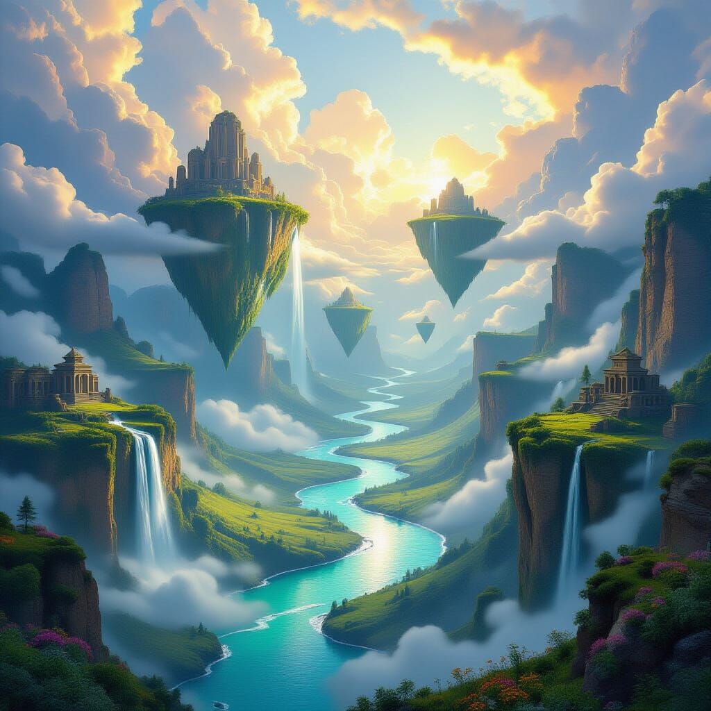 Majestic Floating Islands in Golden Light