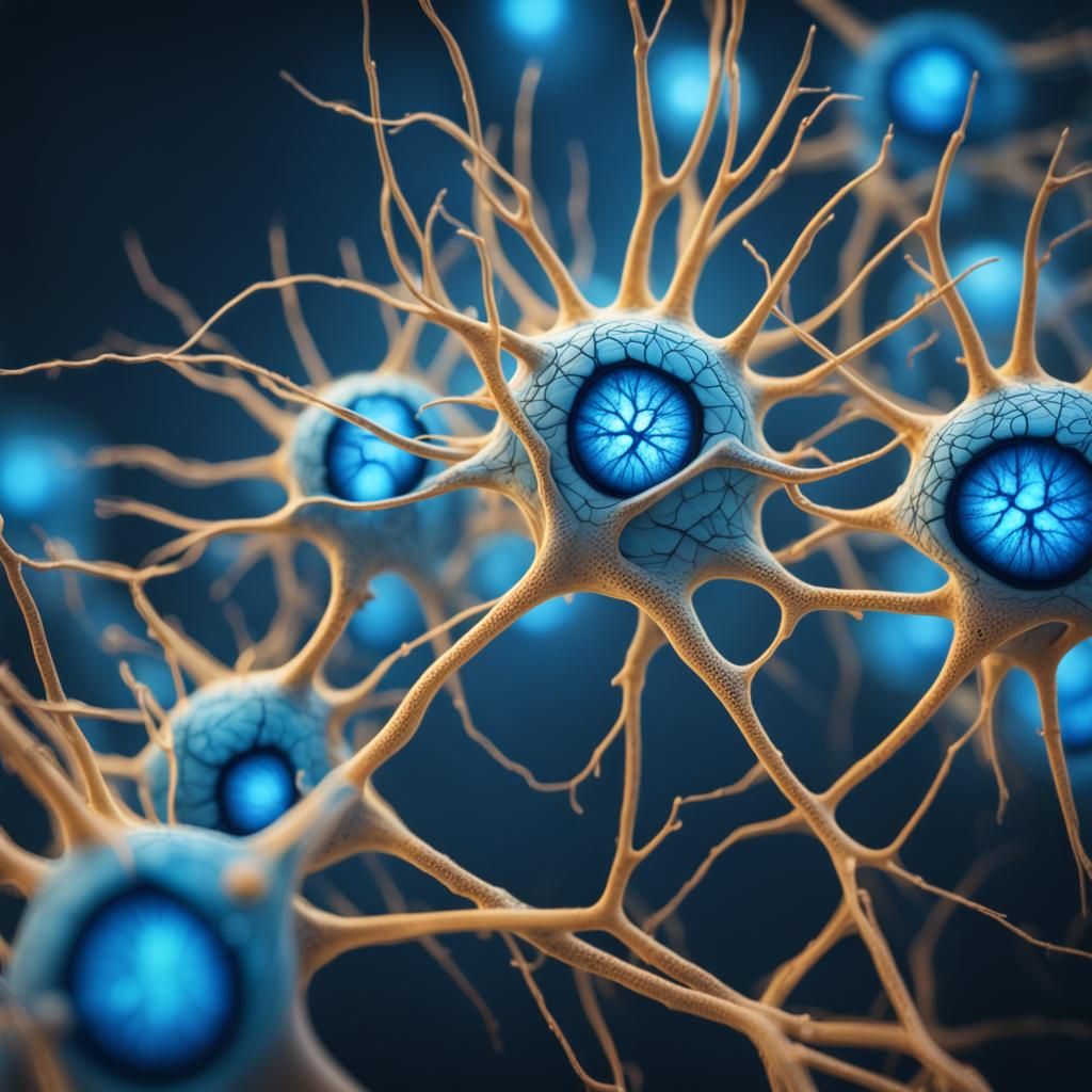 Glowing Blue Neuron Cells in an Eye