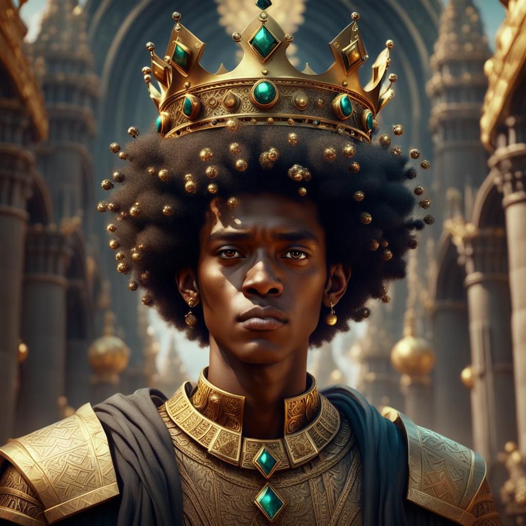 Black Teen with Afro and Crown: Fantasy Art