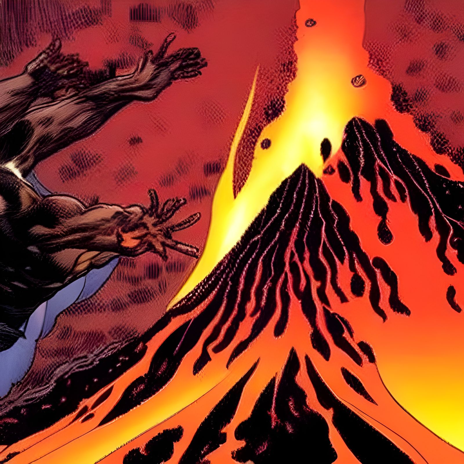 Erupting Volcano in Marvel Comics Style